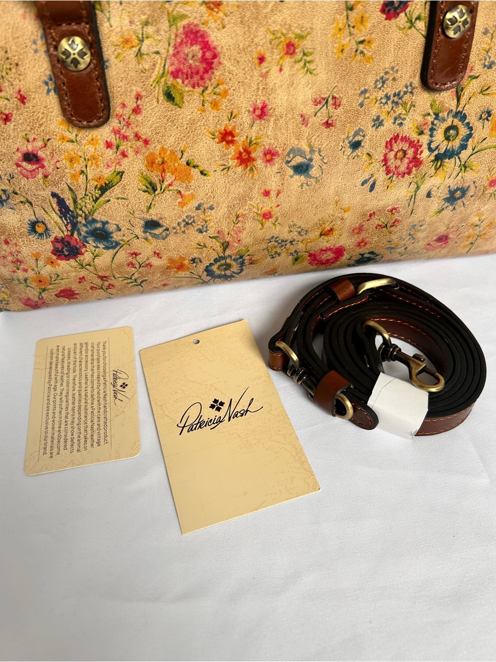 Patricia Nash Floral Leather Calvi Satchel in Prairie Rose Model P272170X - Picture 3 of 11
